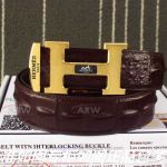 AAA Hermes Adjustable Engraving Brown Leather Belt Gold H Buckle